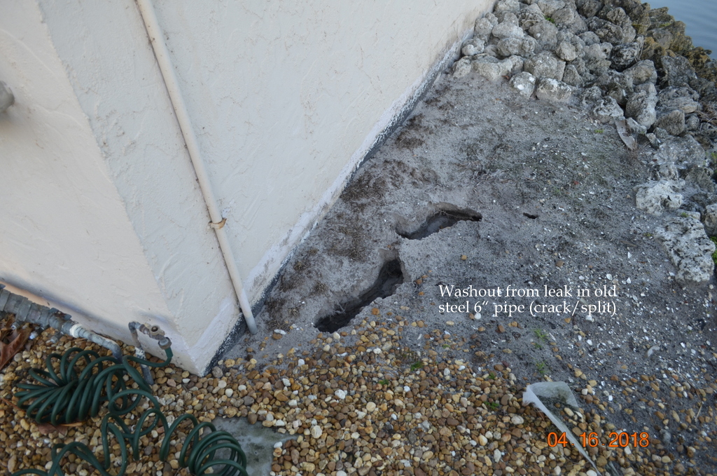 0067-Golf Rejuv – 20180427 – Wash out from leak in old steel 6 inch pipe (crack-split)