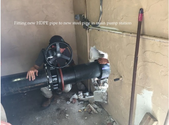 0080-Golf Rejuv – 20180427 – fitting new HPDE pipe to new steel pipe in main pump station