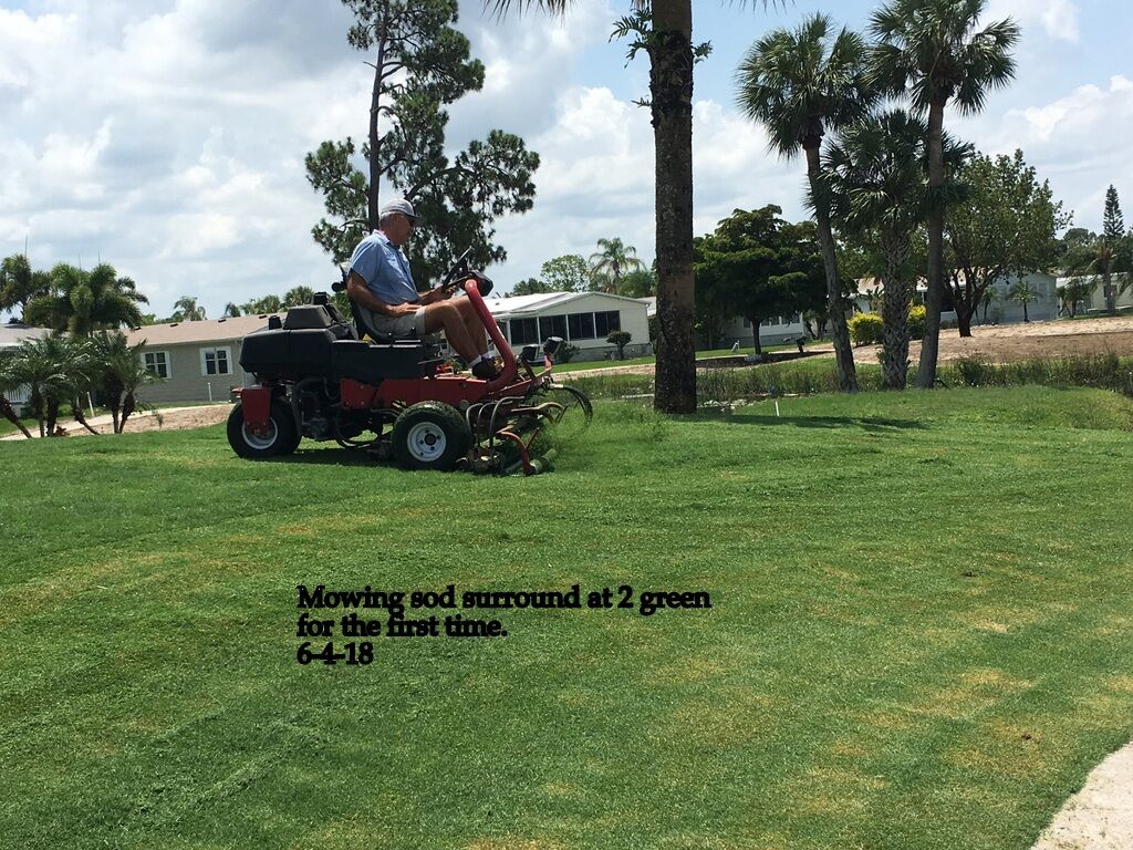 0107-Golf Rejuv – 20180620 – Mowing sod surround at #2 Green